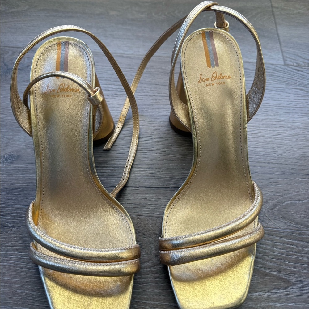 Sam Edelman Metallic Gold Strappy Slingback Heels